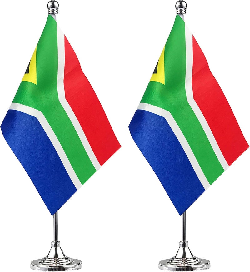 WXTWK 2 Pack South Africa Flag South African Desk Flag Small Mini South African Table Flags With Stand Base,Home Office Festival Events Celebration Decorations - Image 1